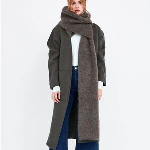 ZARA KNIT CONTRAST COAT WITH WRAP AROUND COLLAT
